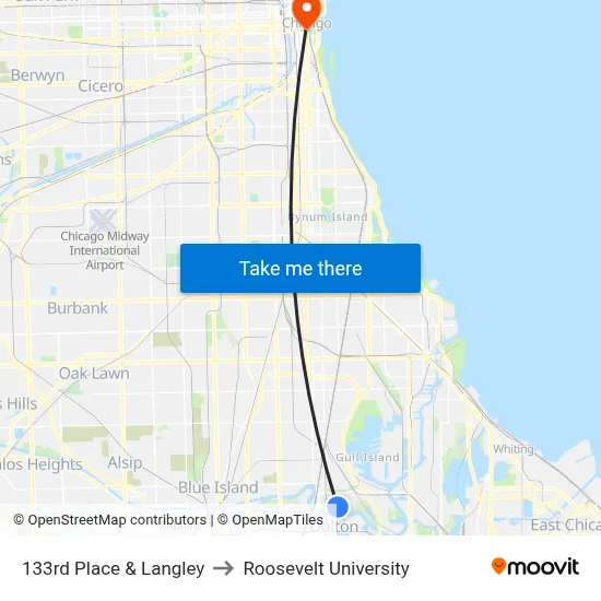 133rd Place & Langley to Roosevelt University map