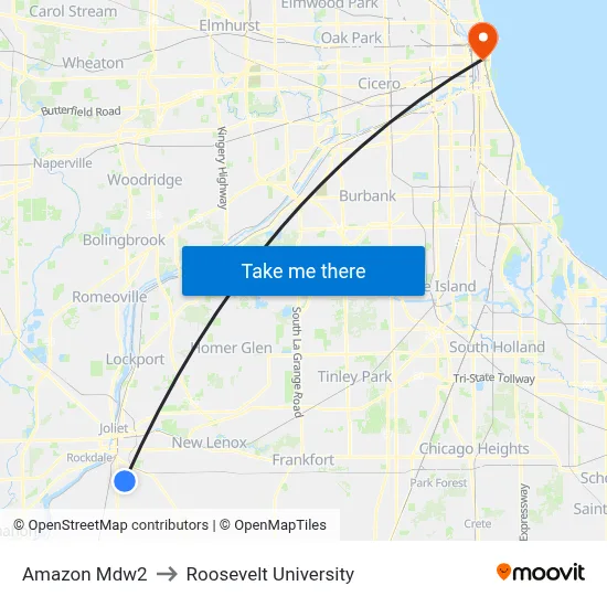 Amazon Mdw2 to Roosevelt University map