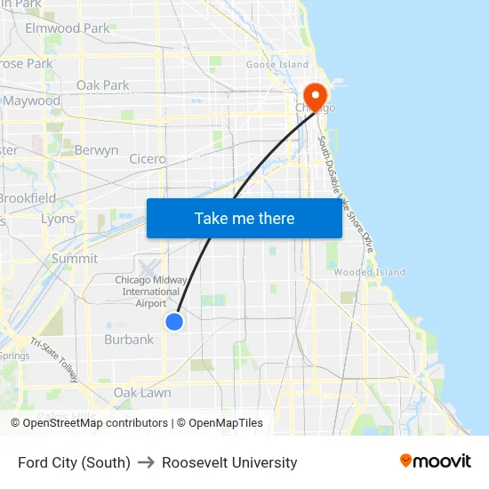 Ford City (South) to Roosevelt University map
