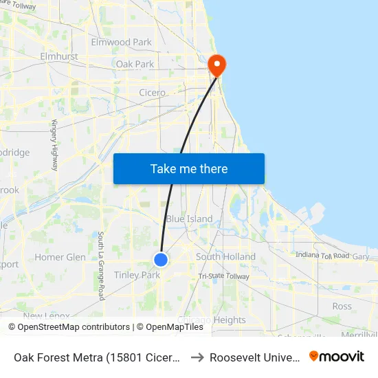 Oak Forest Metra (15801 Cicero Ave) to Roosevelt University map