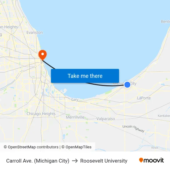 Carroll Ave. (Michigan City) to Roosevelt University map