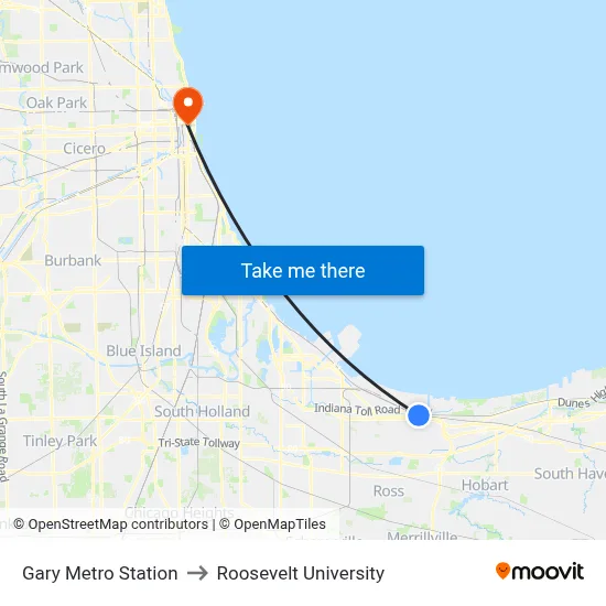 Gary Metro Station to Roosevelt University map