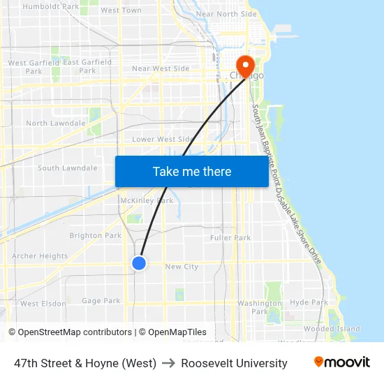 47th Street & Hoyne (West) to Roosevelt University map