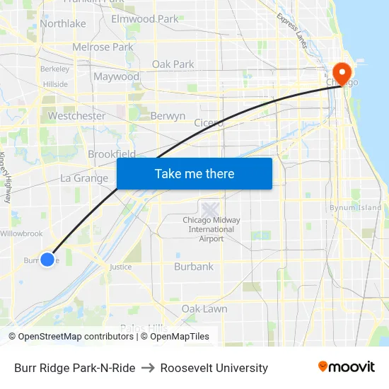 Burr Ridge Park-N-Ride to Roosevelt University map