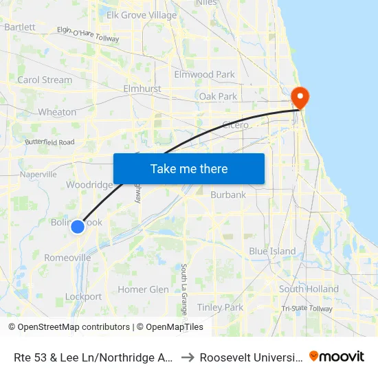 Rte 53 & Lee Ln/Northridge Ave to Roosevelt University map
