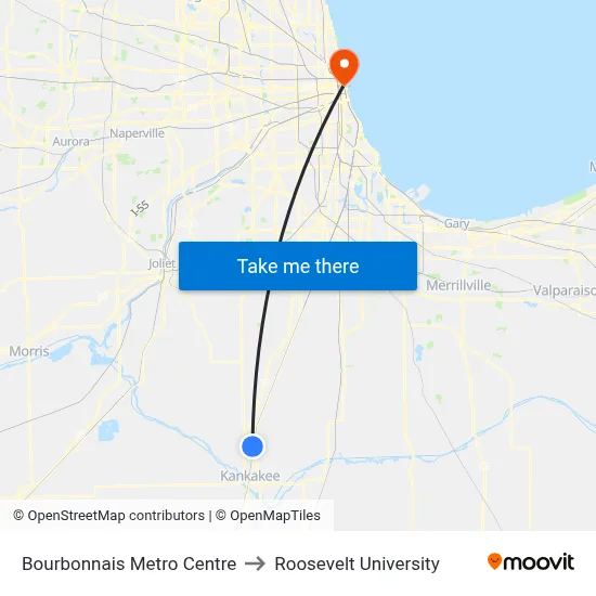 Bourbonnais Metro Centre to Roosevelt University map