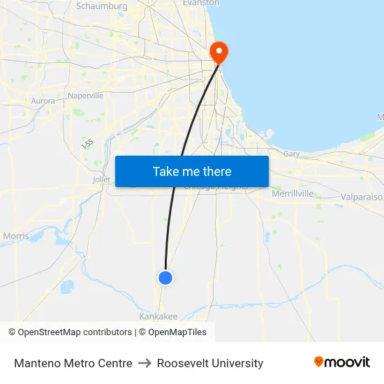 Manteno Metro Centre to Roosevelt University map