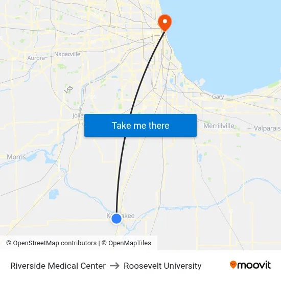 Riverside Medical Center to Roosevelt University map