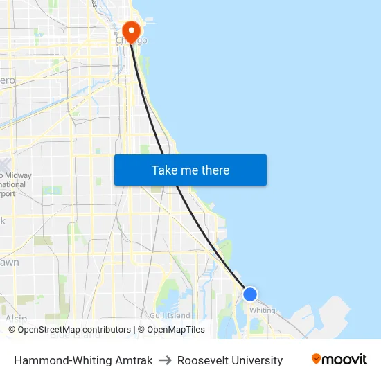 Hammond-Whiting Amtrak to Roosevelt University map