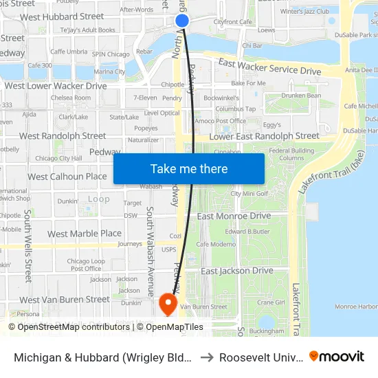 Michigan & Hubbard (Wrigley Bldg.) (South) to Roosevelt University map