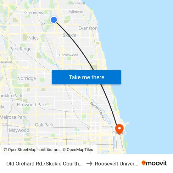 Old Orchard Rd./Skokie Courthouse to Roosevelt University map