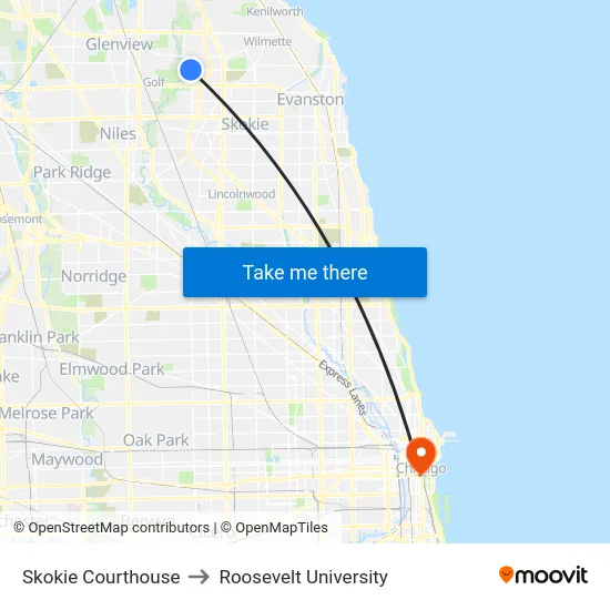 Skokie Courthouse to Roosevelt University map