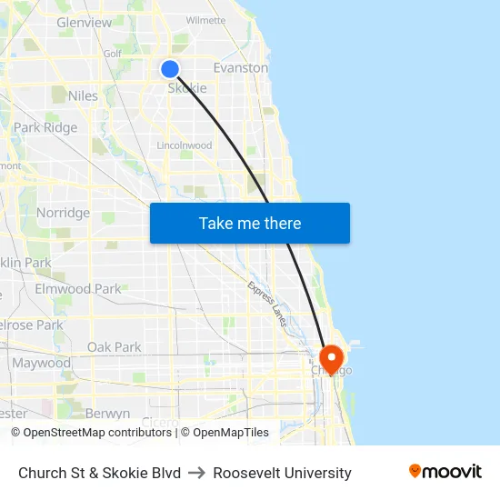 Church St & Skokie Blvd to Roosevelt University map
