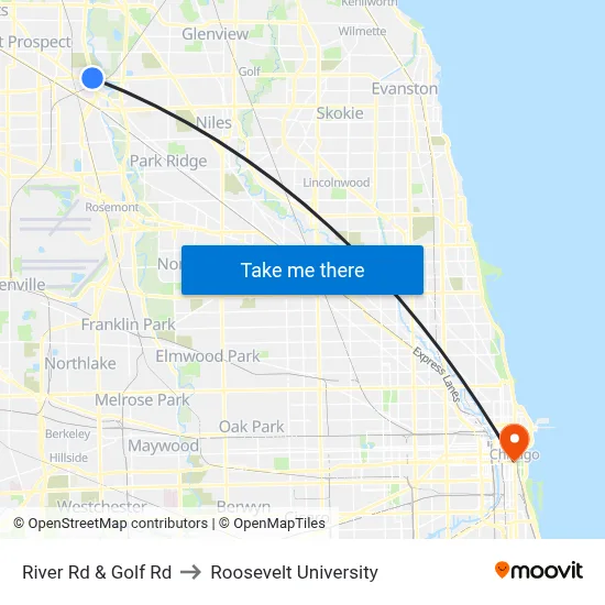 River Rd & Golf Rd to Roosevelt University map