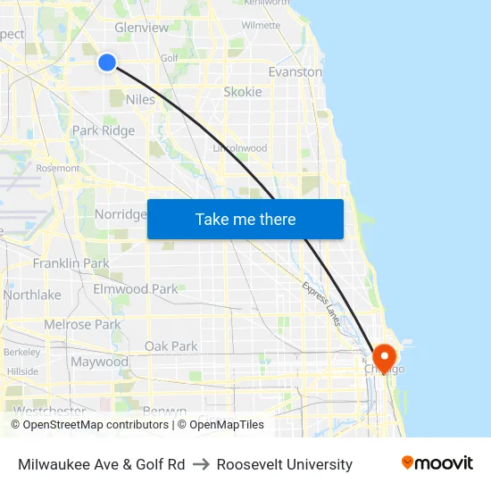 Milwaukee Ave & Golf Rd to Roosevelt University map