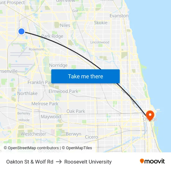 Oakton St & Wolf Rd to Roosevelt University map