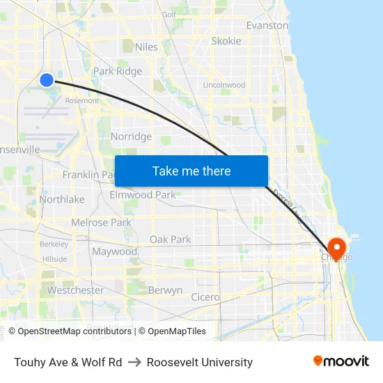 Touhy Ave & Wolf Rd to Roosevelt University map