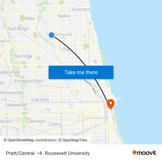 Pratt/Central to Roosevelt University map