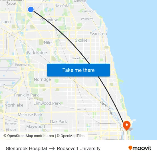 Glenbrook Hospital to Roosevelt University map