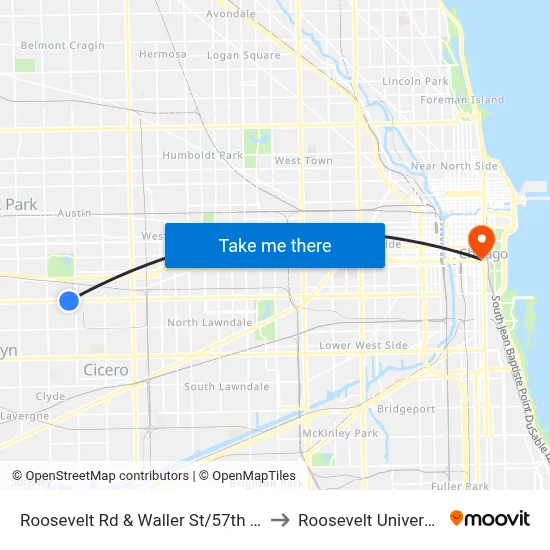 Roosevelt Rd & Waller St/57th Ave to Roosevelt University map