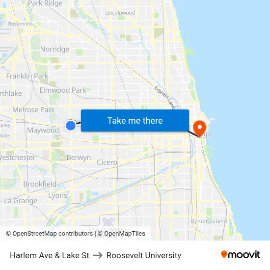 Harlem Ave & Lake St to Roosevelt University map