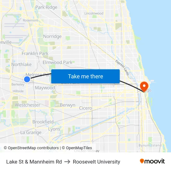Lake St & Mannheim Rd to Roosevelt University map