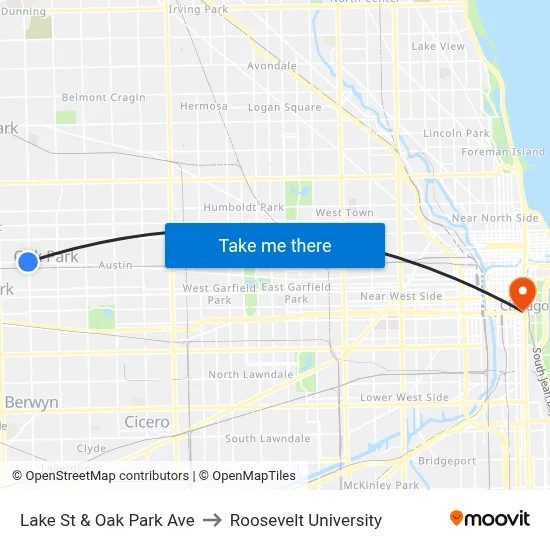 Lake St & Oak Park Ave to Roosevelt University map