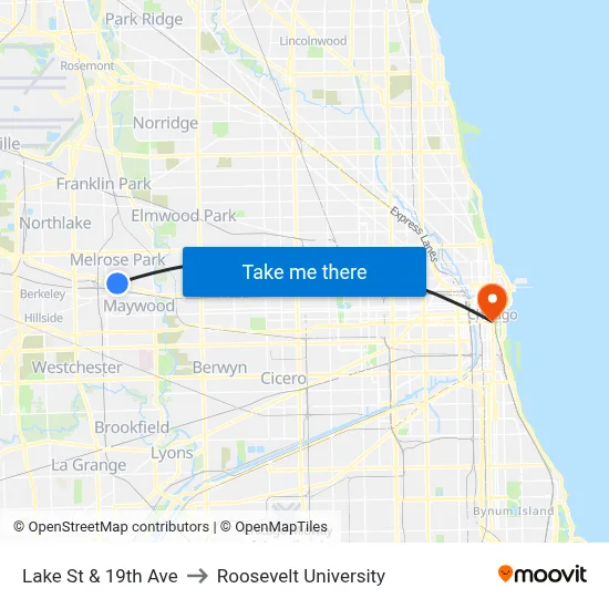 Lake St & 19th Ave to Roosevelt University map