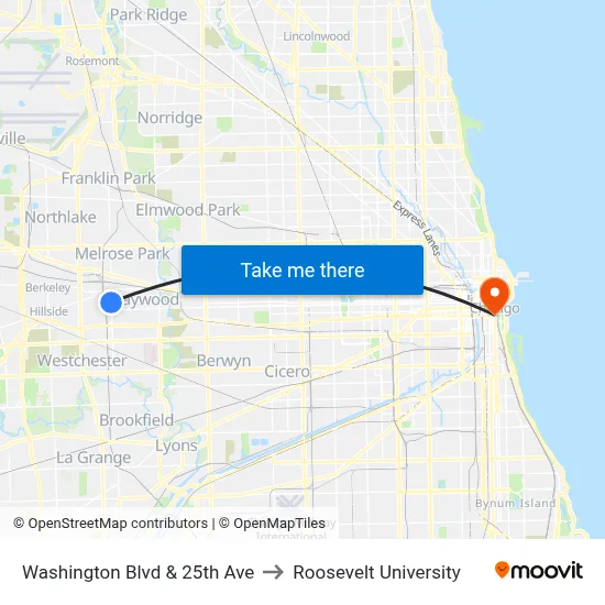 Washington Blvd & 25th Ave to Roosevelt University map