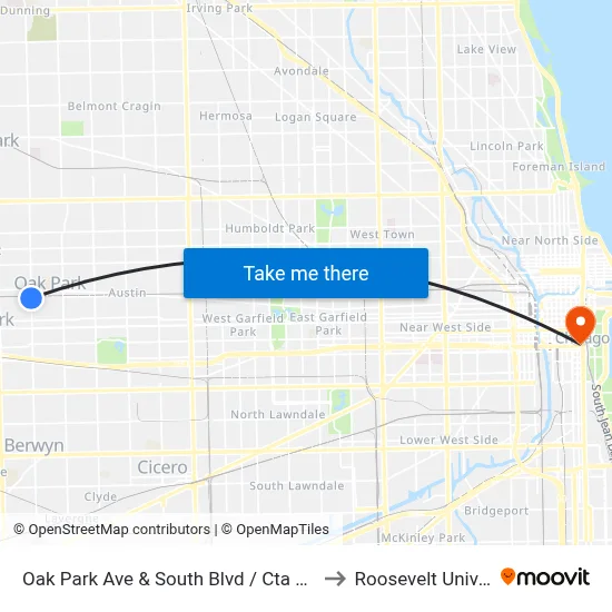Oak Park Ave & South Blvd / Cta Green Line to Roosevelt University map