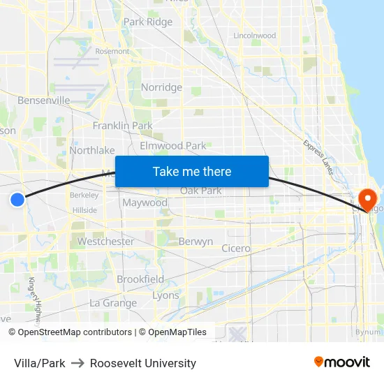 Villa/Park to Roosevelt University map