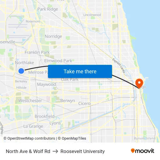 North Ave & Wolf Rd to Roosevelt University map