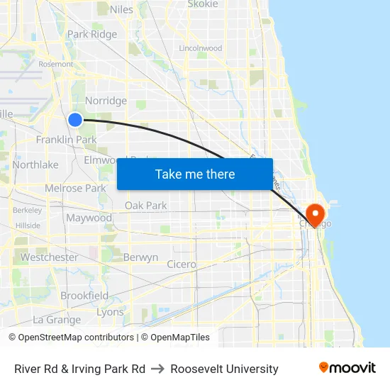 River Rd & Irving Park Rd to Roosevelt University map