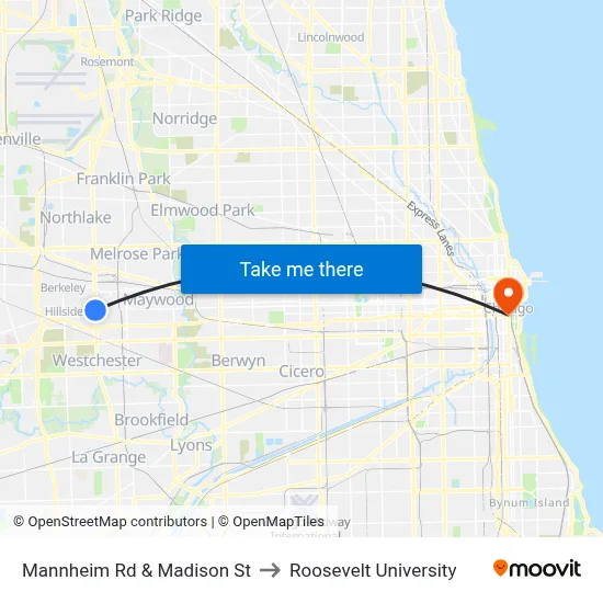 Mannheim Rd & Madison St to Roosevelt University map