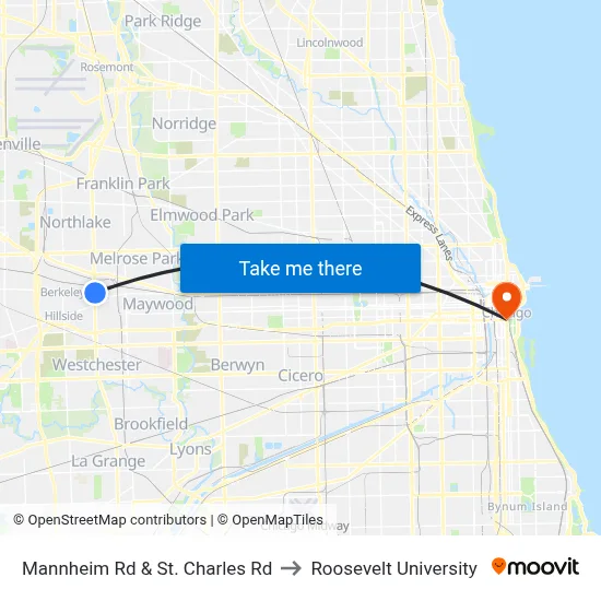 Mannheim Rd & St. Charles Rd to Roosevelt University map
