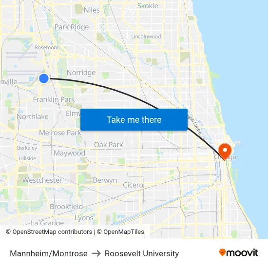 Mannheim/Montrose to Roosevelt University map