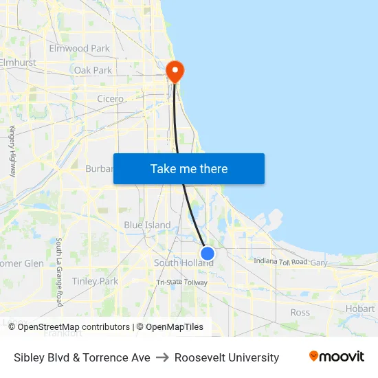 Sibley Blvd & Torrence Ave to Roosevelt University map