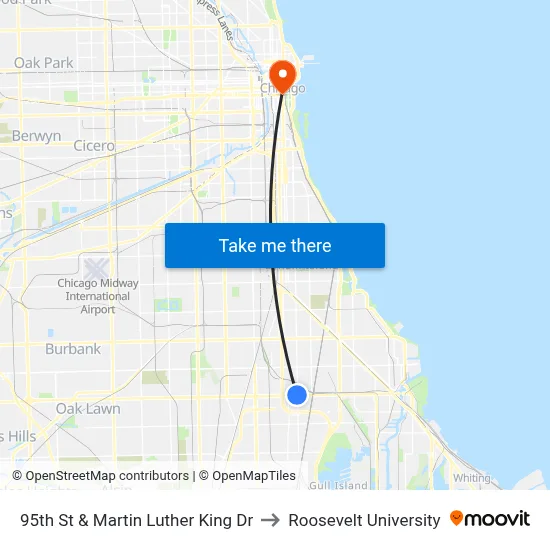 95th St & Martin Luther King Dr to Roosevelt University map