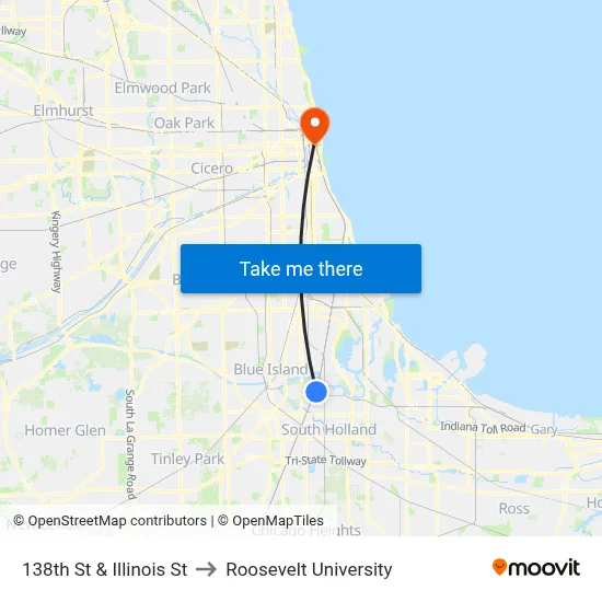 138th St & Illinois St to Roosevelt University map