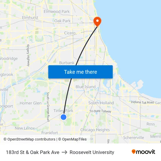 183rd St & Oak Park Ave to Roosevelt University map