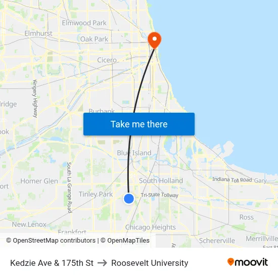 Kedzie Ave & 175th St to Roosevelt University map