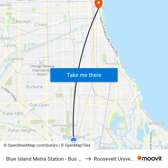 Blue Island Metra Station - Bus Stop E to Roosevelt University map