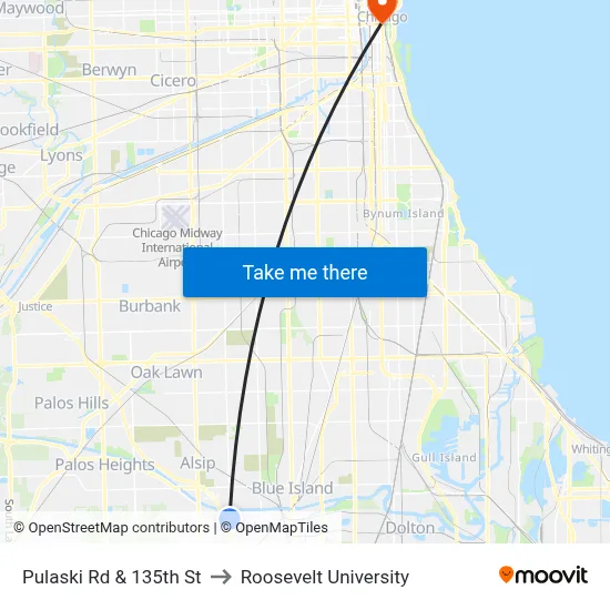 Pulaski Rd & 135th St to Roosevelt University map