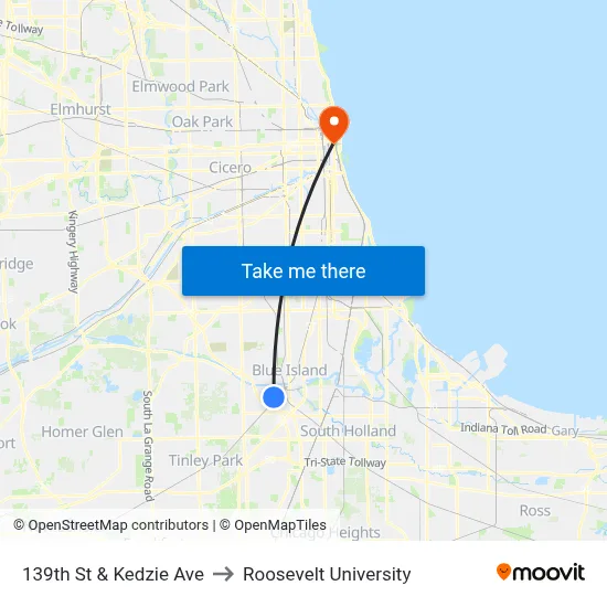 139th St & Kedzie Ave to Roosevelt University map