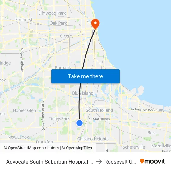 Advocate South Suburban Hospital (S)(17800 Kedzie) to Roosevelt University map