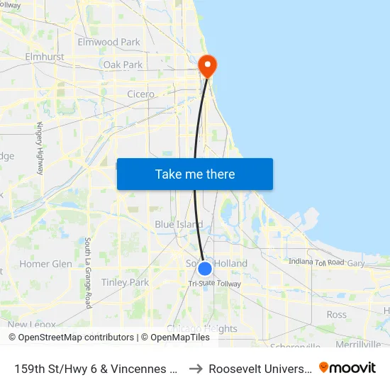 159th St/Hwy 6 & Vincennes Ave to Roosevelt University map