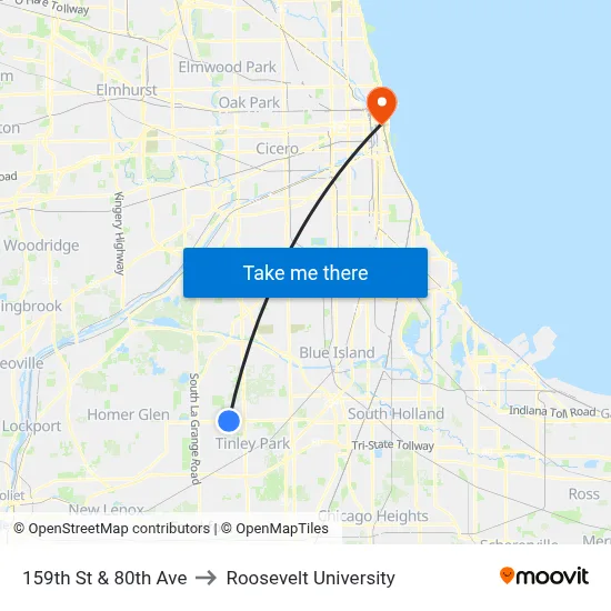 159th St & 80th Ave to Roosevelt University map