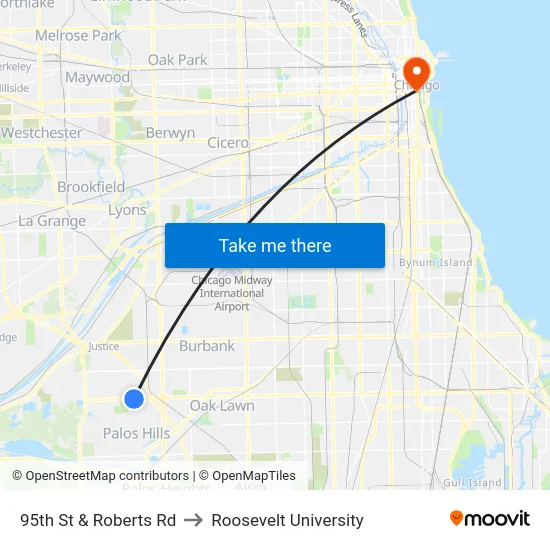 95th St & Roberts Rd to Roosevelt University map