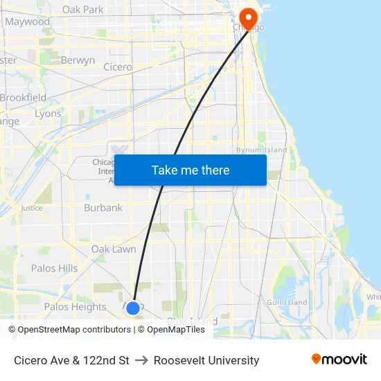 Cicero Ave & 122nd St to Roosevelt University map