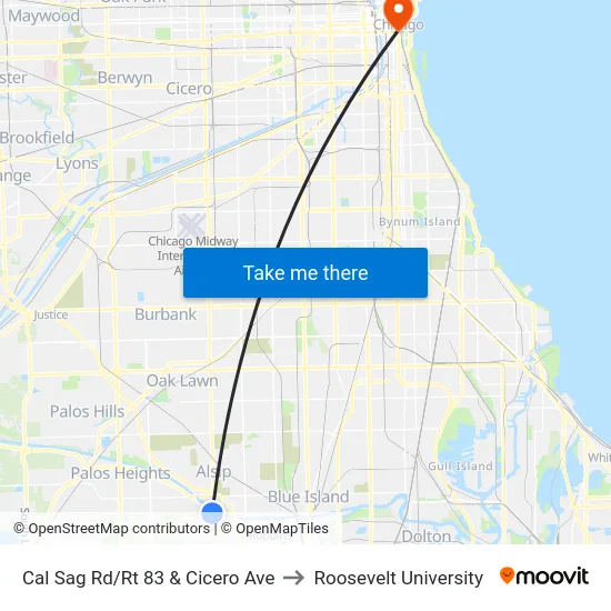 Cal Sag Rd/Rt 83 & Cicero Ave to Roosevelt University map